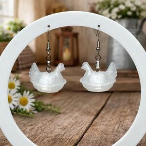Hen on Nest HON Chicken Earrings‎ Farmhouse Hypoallergenic Translucent Handmade